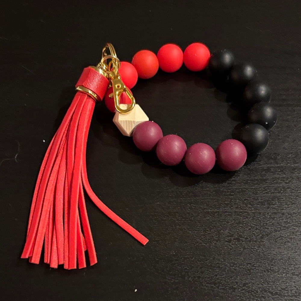 Elegant Red and Purple Beaded Bracelet with Tassel